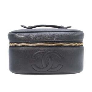 CHANEL Vintage Black Caviar Leather Logo Pouch